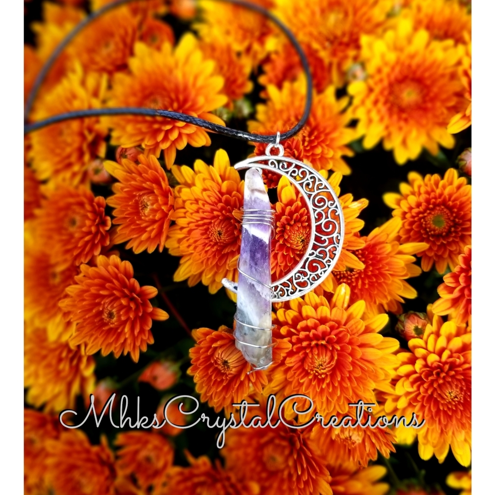 ⭐3 for 25⭐Amethyst with crescent moon charm